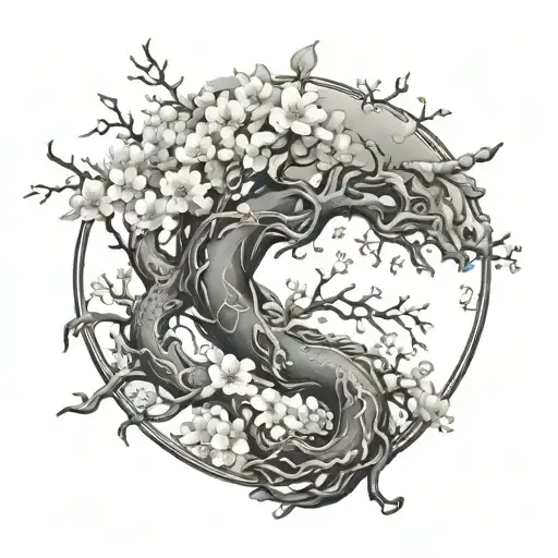 Cherrty Blossom Tree Around Dragon