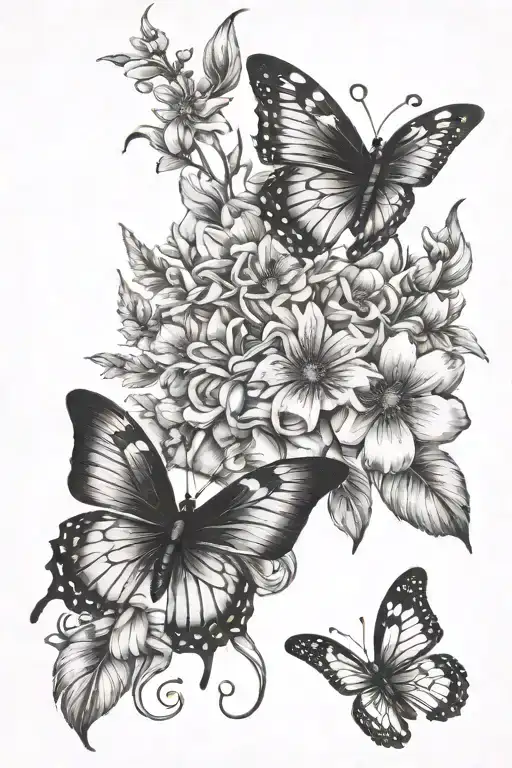 Butterfly With Flowers And Stem In Script Writing Spine