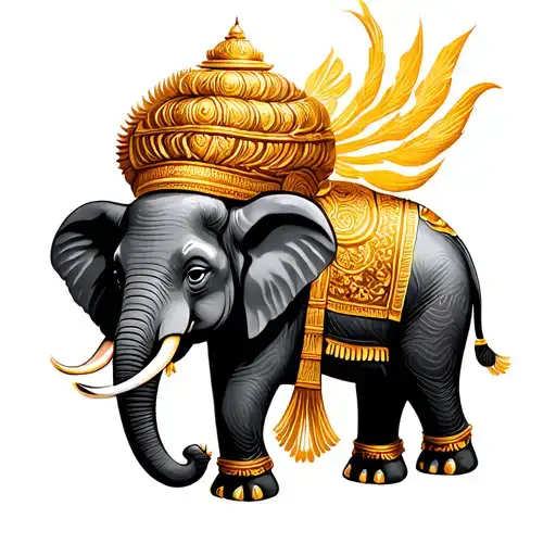 A Thai Elephant With Gold Garments Above His Head