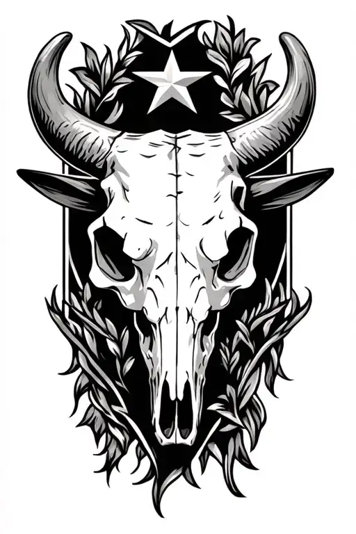 Western Bull Skull Texas Star Cowboy Skull