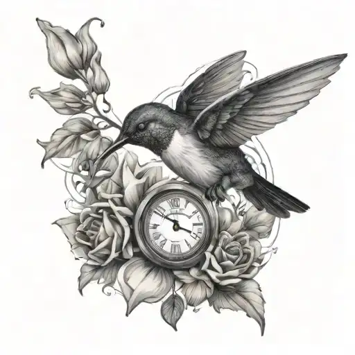 Hummingbird With Flowers A Cross And Time Piece