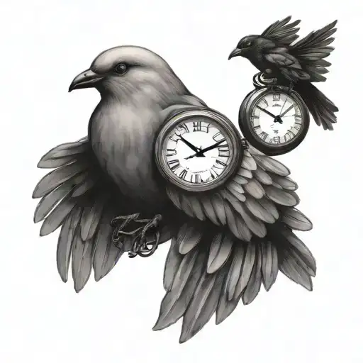 Dove And Raven Holding A Pocket Watch