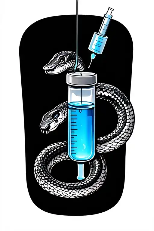 Insulin Vial And Syringe Filled With Blue Liquid And Snake Coils Up Both