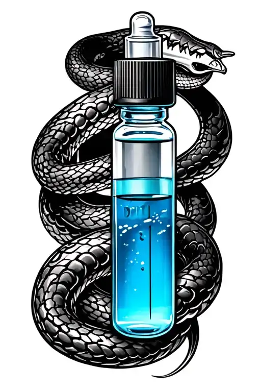 Insulin Vial And Syringe Filled With Blue Liquid And Snake