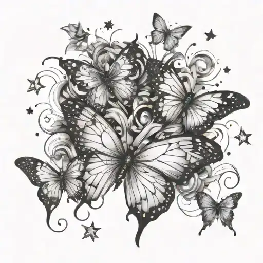 Stars And Butterflies Surronding Them