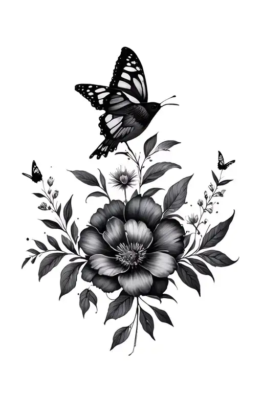 Flowers And Butterflies And Birds