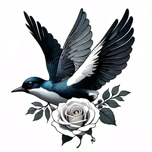 Swallow Bird With Rose