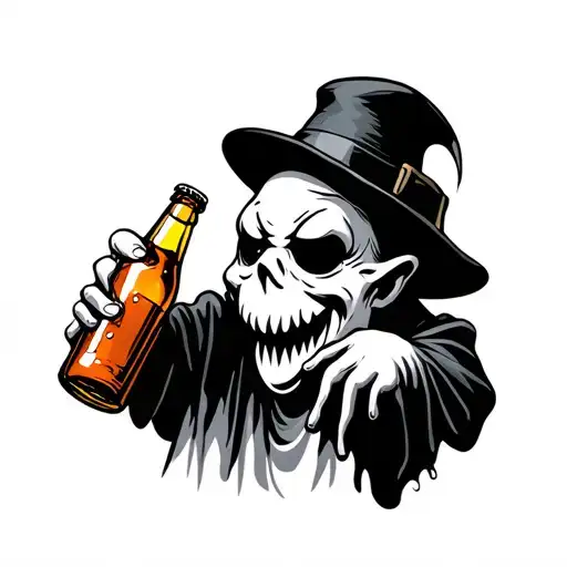 Casper The Ghost With A Hat Drinking A Beer Bottle