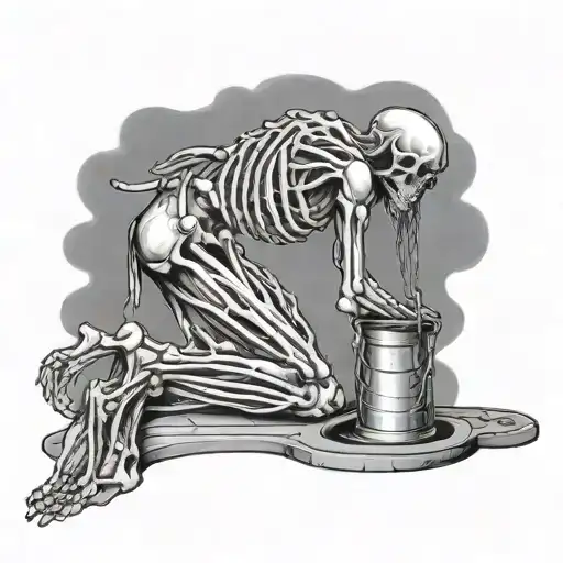 Jesus Christ Pouring A Bucket Of Water Over Kneeling Praying Skeleton