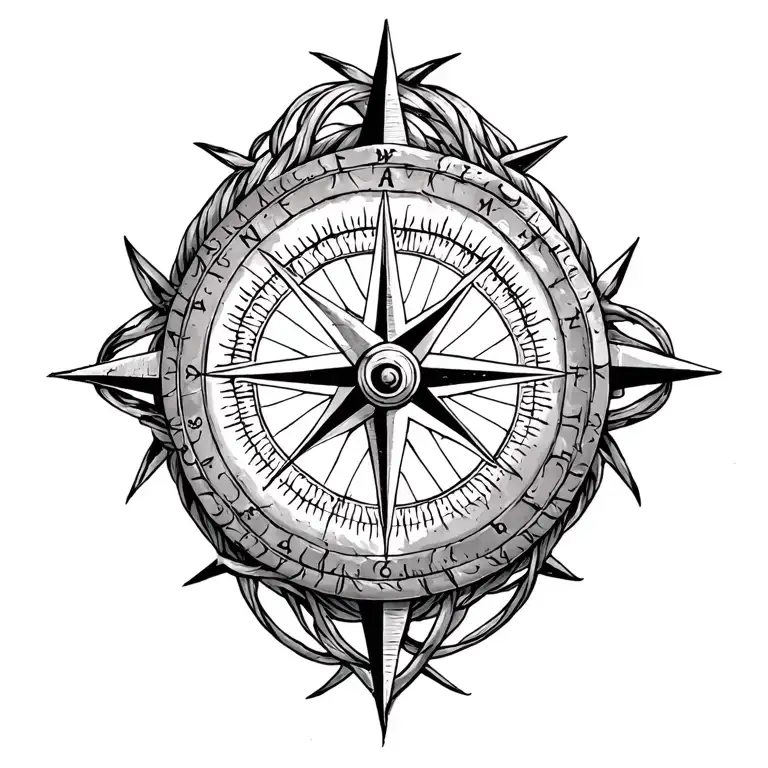 Marine Weathered Compass Rose Intertwined