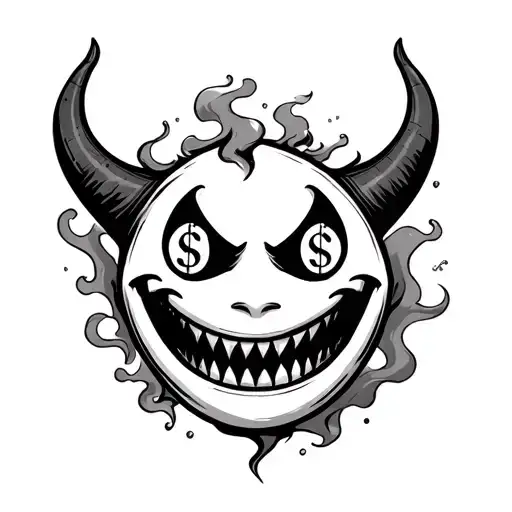 Demon Smiley Face With Dollar Sign Eyes With Smoke Surround