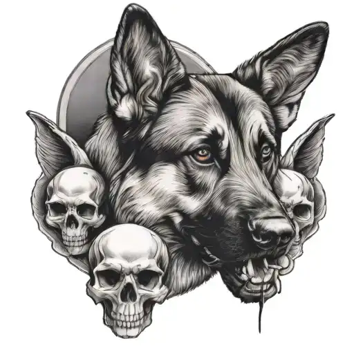 German Shepherd And Skull