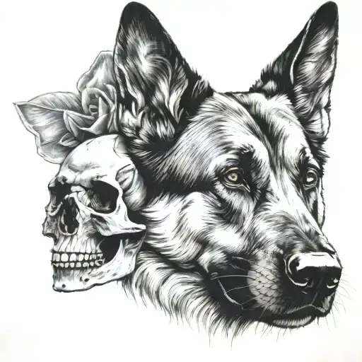 German Shepherd And Skull