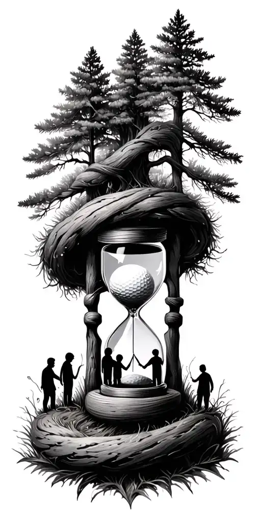 Pine Forest Wrap Around And Family Tree And Hour Glass Father With 3 Kids And Golf