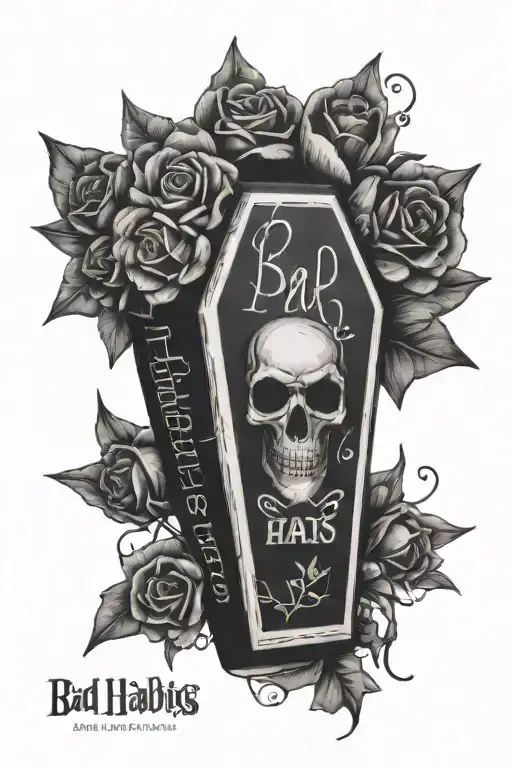 Coffin With Flowers And Wording Bad Habits