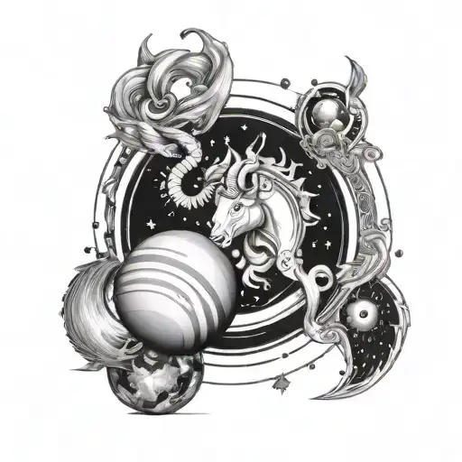 Capricorn Zodiac Sign With Planets Orbiting