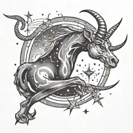 Capricorn In Galaxy Filled With Stars