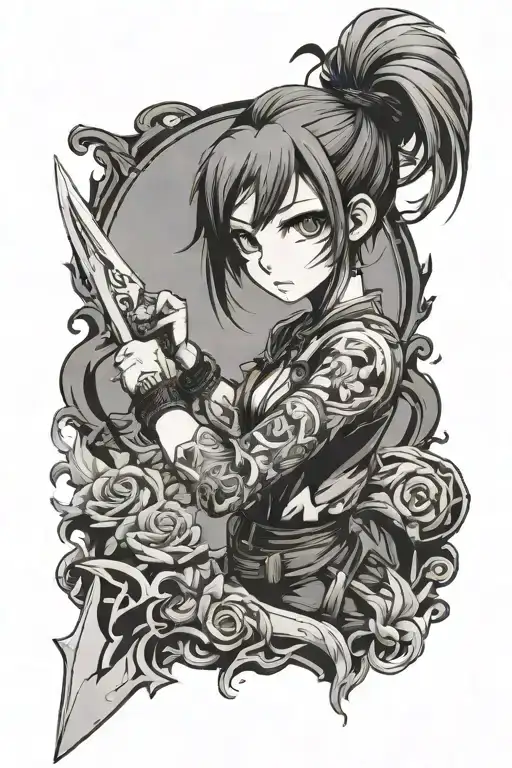 Styled Cute Crazy Anime Girl Holding Knife Cutting