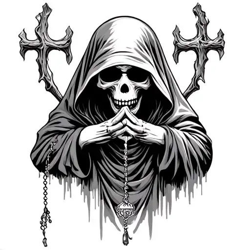Grim Reaper Praying With A Rosary