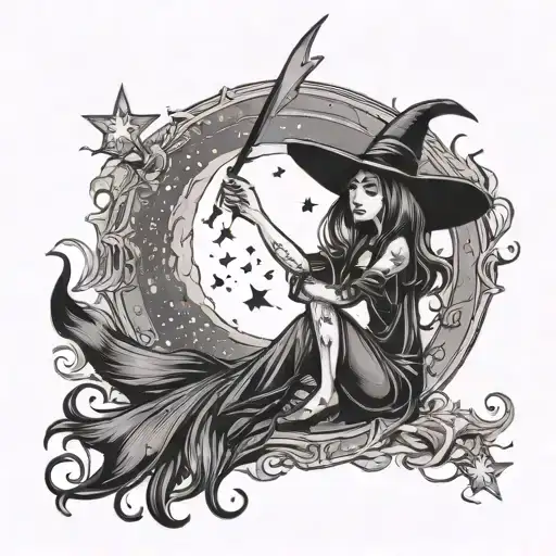 Dainty Witch With Moon And Stars Shining