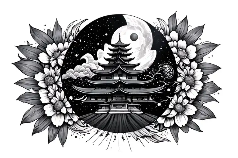 Pagoda Cosmos In Space With Mandala Design Incorporating