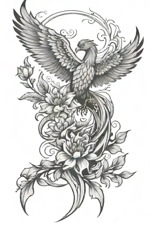 Phoenix Rising Frm The Ashes And Flower Intertwined