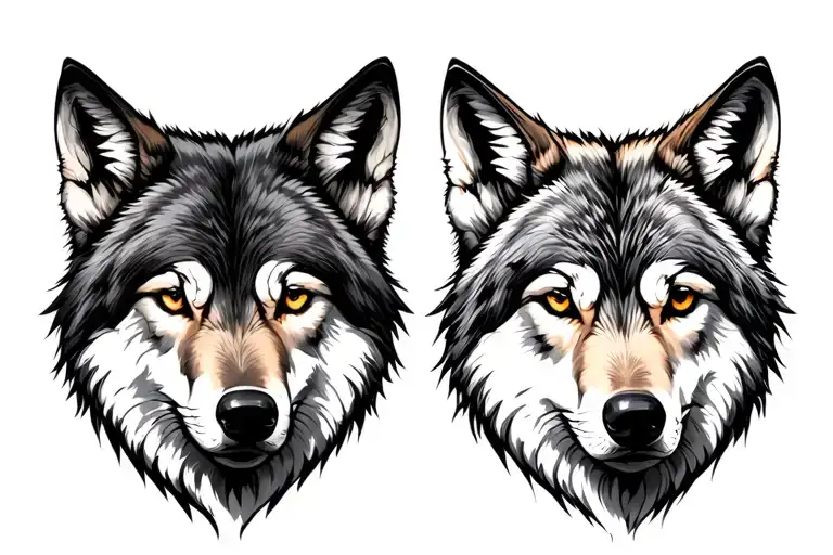 Two Wolves Stsnding Side By Side Profile