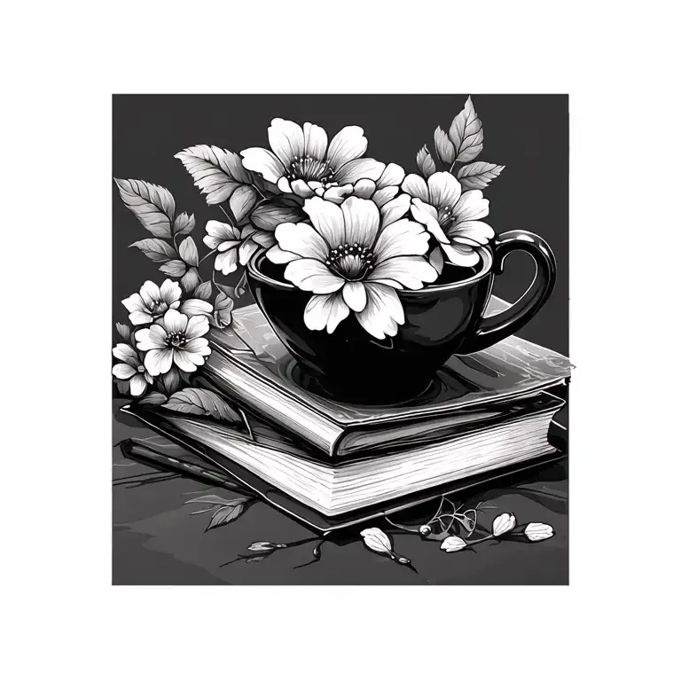 Books With Flowers And Coffee