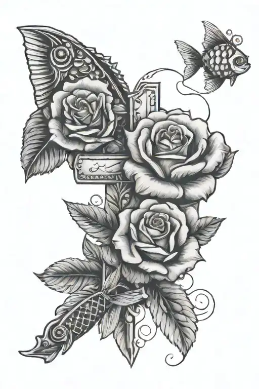 Rose And Cross And Fish And Teddybear