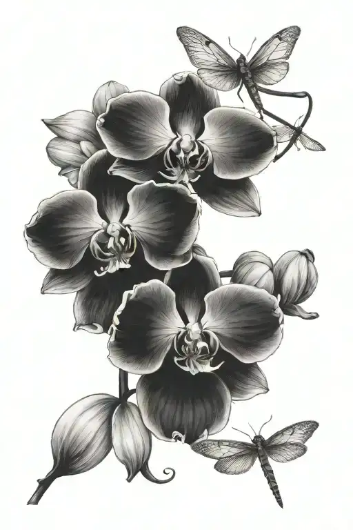 Orchid And Dragonfly
