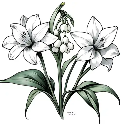 2 Lilly Of The Valley And 2 Narcissus Alternated Holding Hands In Motion