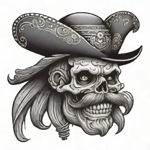 Skull With Mustache And Beard Wearing A Sombrero