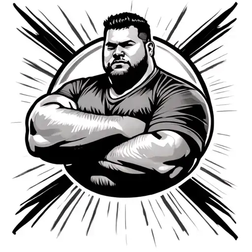 Chubby Guy With Crossed Arms Black Silhouette Filled