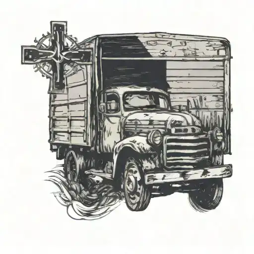 Old Truck With Shadow But The Shadow Is A Cross