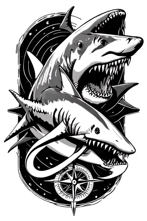 Shark And Compass Intertwined