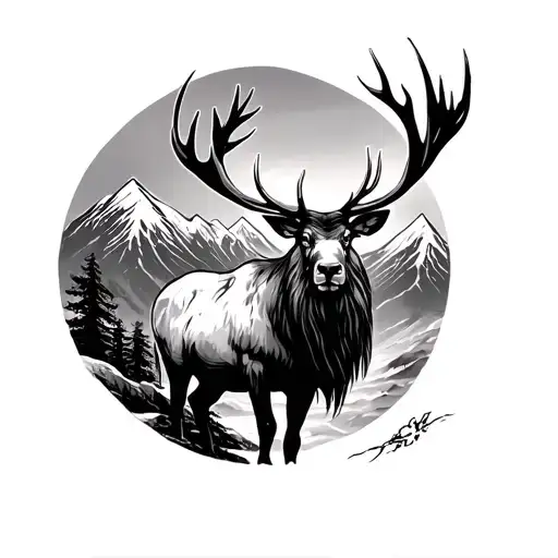 Mountains With Steampunk Elk