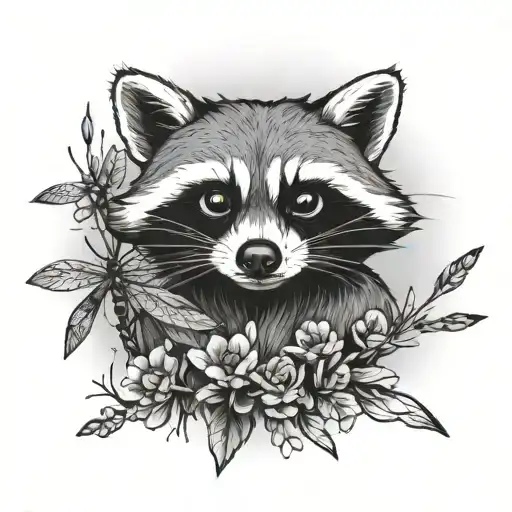 Creepy Raccoon And Dragonflies