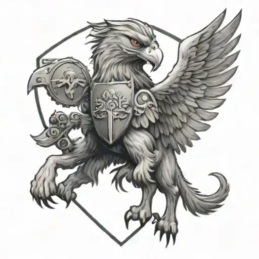Griffin With Shield In A Meadow