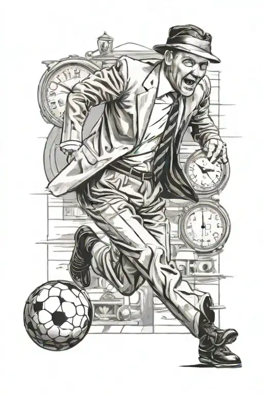 Portrait Of Frank Sinatra Playing Soccer With A Clock In The Background