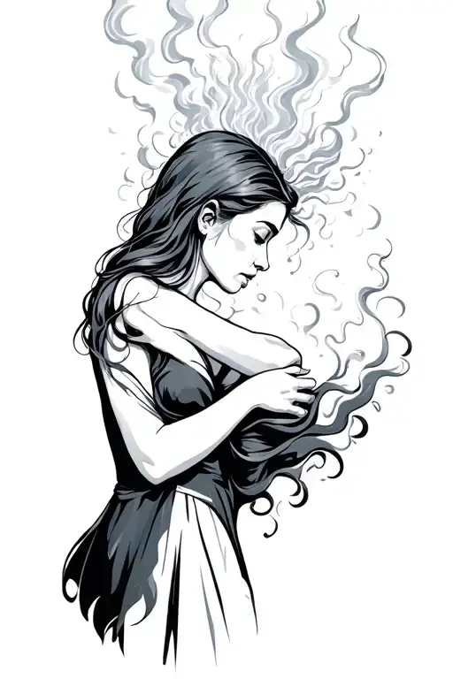 Woman Hugging Self With Storm In Her Head