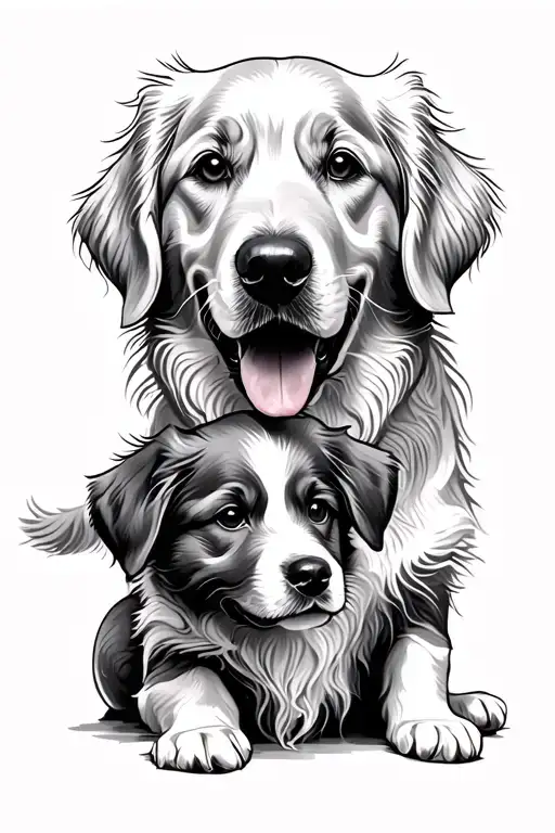 Golden Retriever And Pup Play