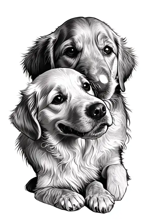 Golden Retriever With Pup Play