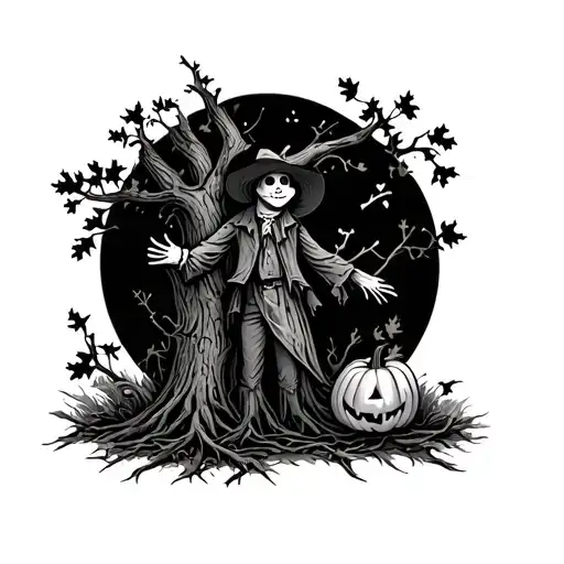 Scarecrow Pumkin And Oak Tree