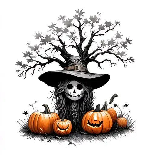 Scarecrow Pumpkin And Oak Tree