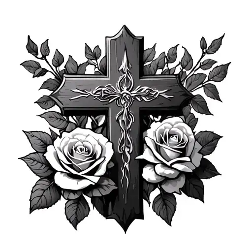 God Cross Sign With Roses Growing
