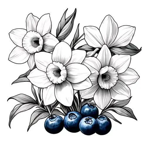 Daffodils With Blueberries At Base