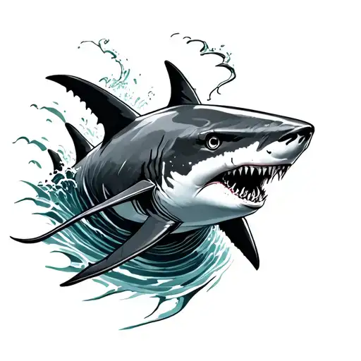 Shark Swimming With Scars And Waves Behind It