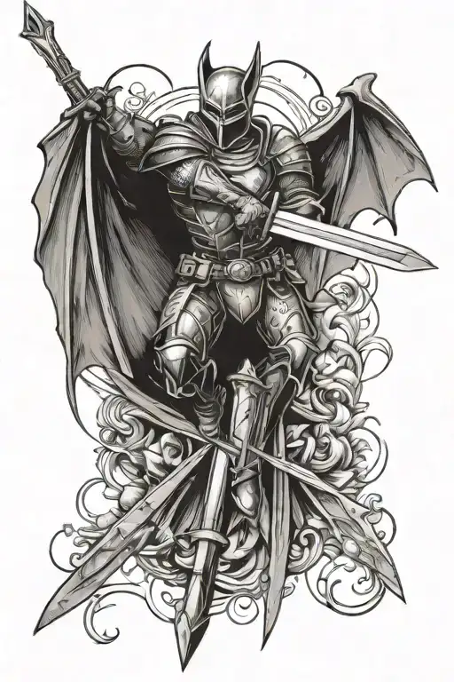 Bats Flying With Knight Holding A Sword