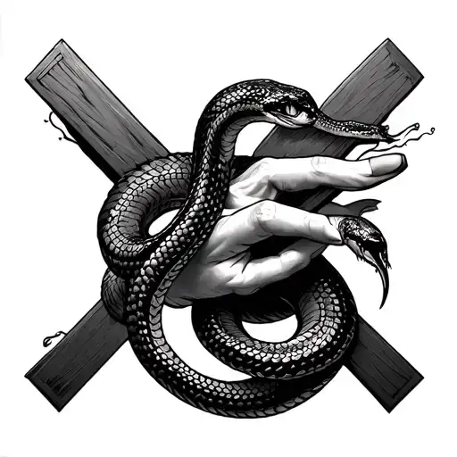 A Hand With Snake Body On A Cross