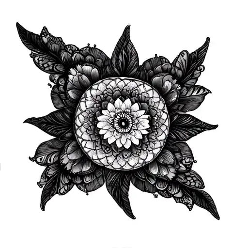 Dot Work Mandala Tattoo Design Combining Elements